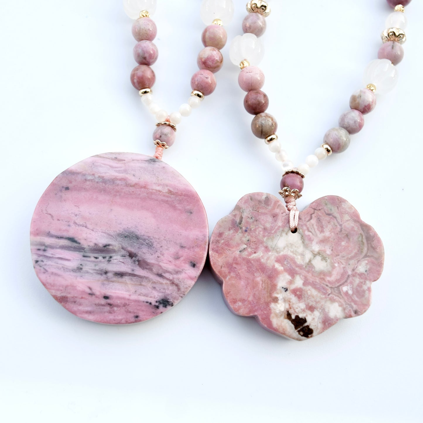 Pink Peony Lock Beaded Necklace - Rhodonite