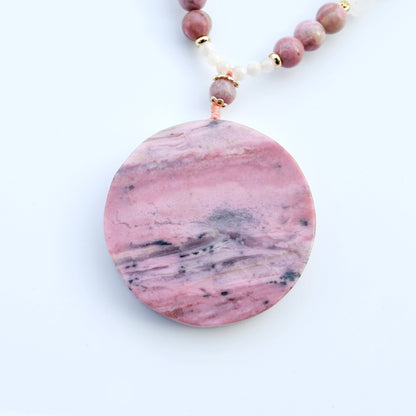 Pink Peony Lock Beaded Necklace - Rhodonite