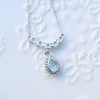 Princess Icy Blue Teardrop Charm Necklace - Stainless Steel Chain