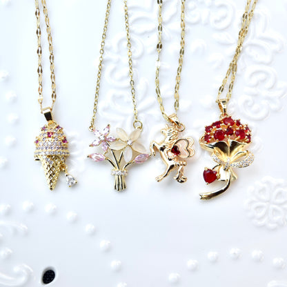 Valentine’s Collection – Charms Necklace - Red Bouquet Unicorn Ice Cream