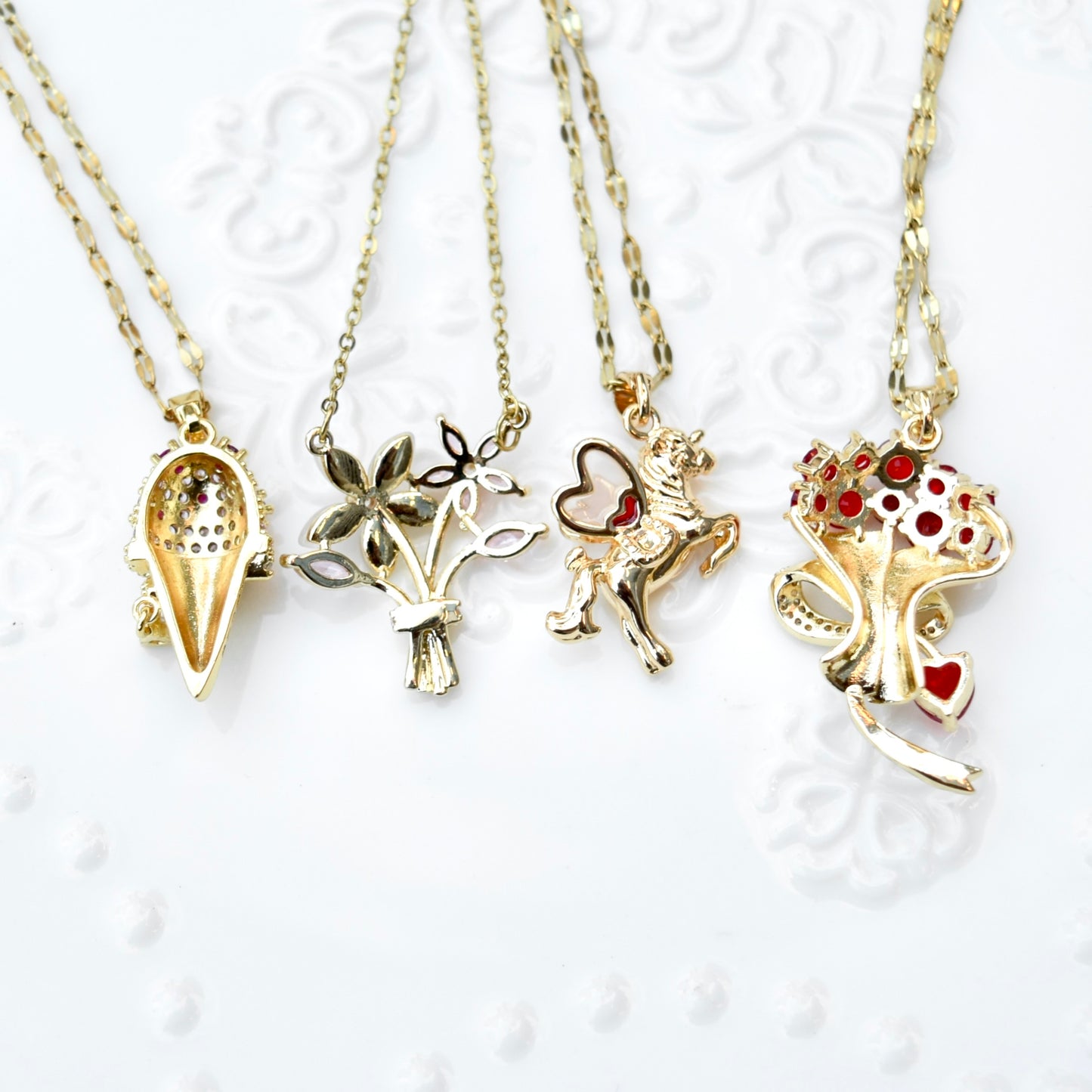 Valentine’s Collection – Charms Necklace - Red Bouquet Unicorn Ice Cream
