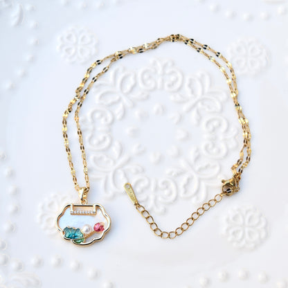 Lotus Enamel Ruyi Lock Necklace – White Shell Pendant