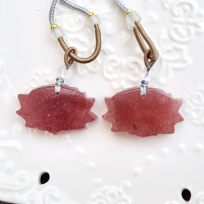 Red Lotus Pendant Rope Necklace - Strawberry Quartz Crystal