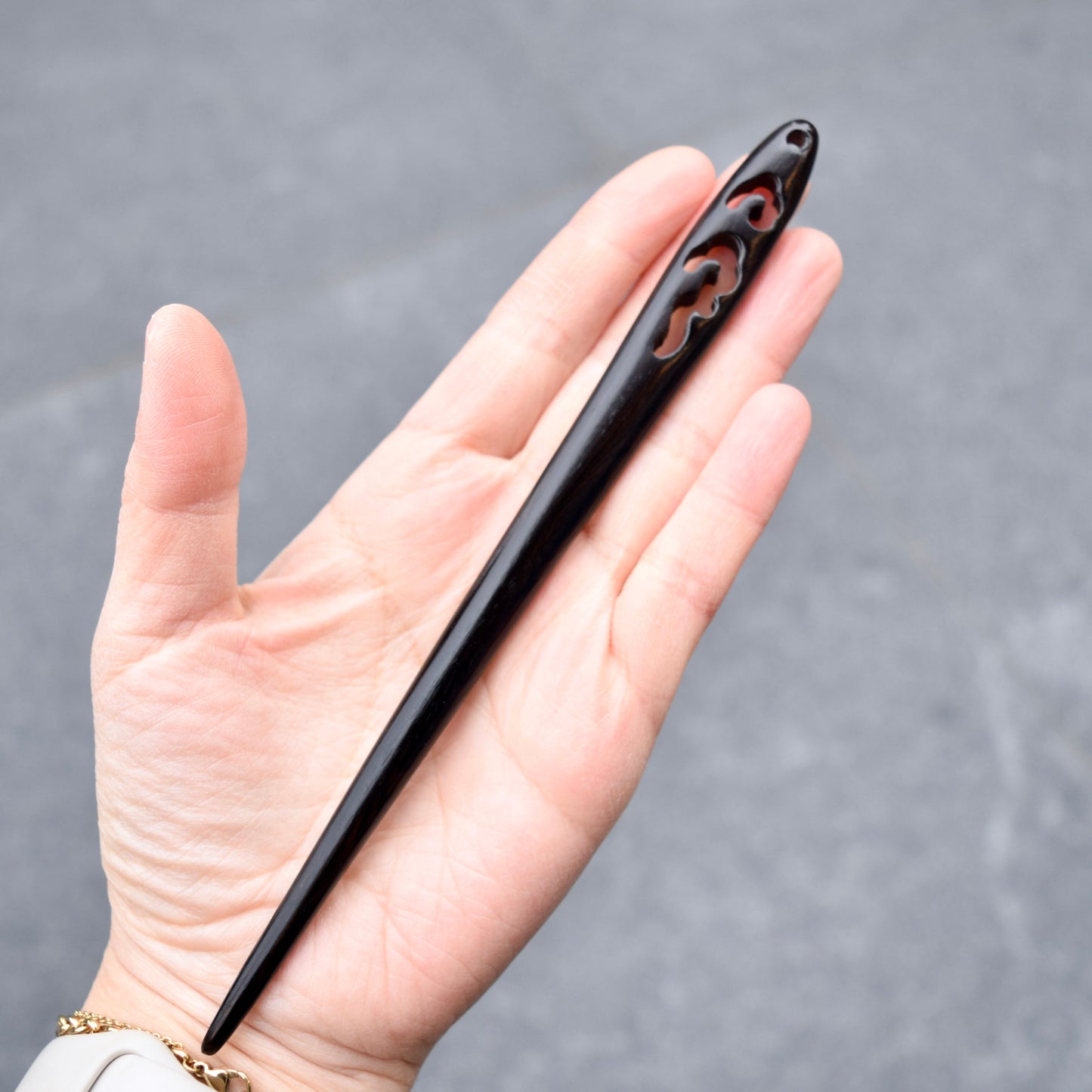 Cloud Carved Black Wood Hair Stick - Chinese Hairpin