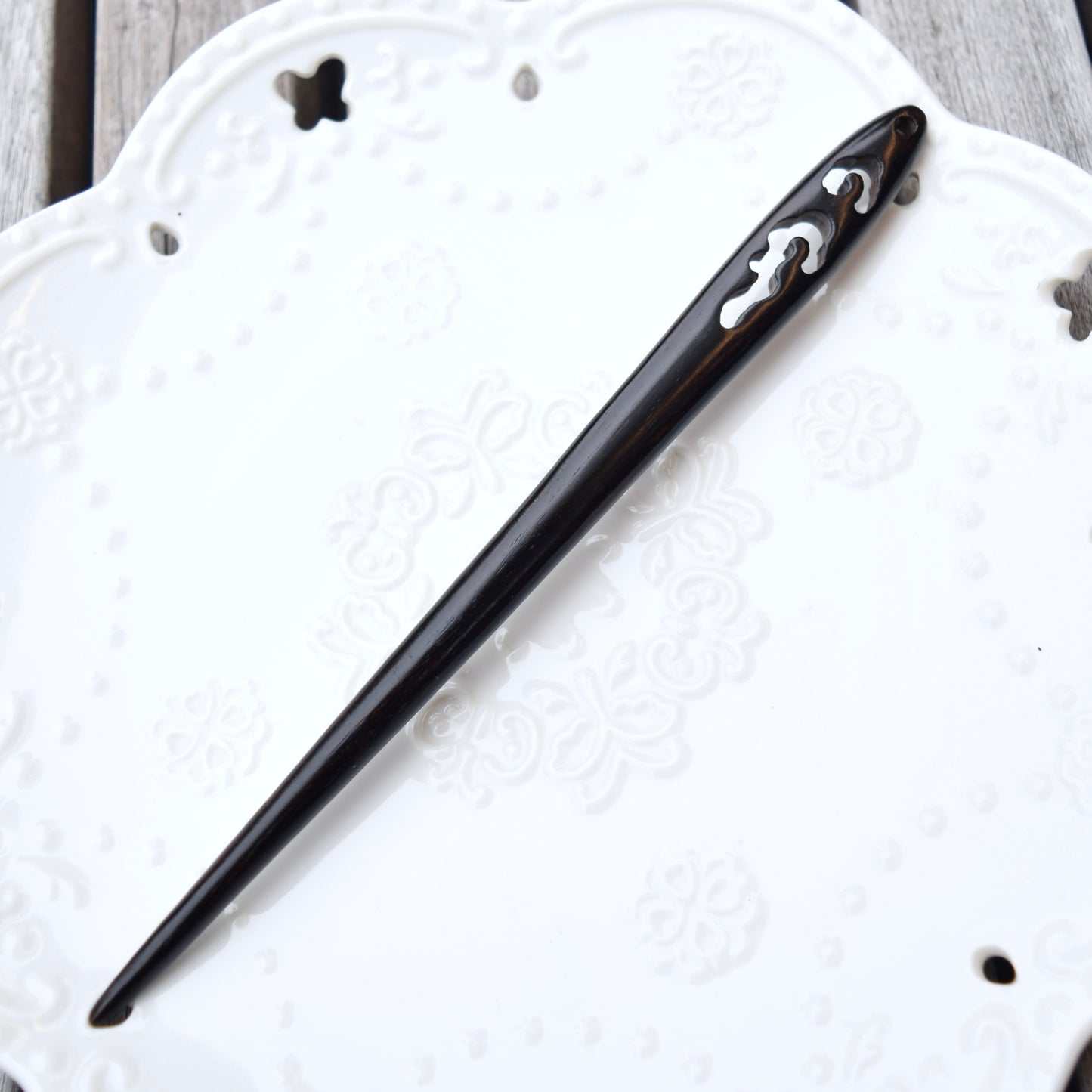 Cloud Carved Black Wood Hair Stick - Chinese Hairpin