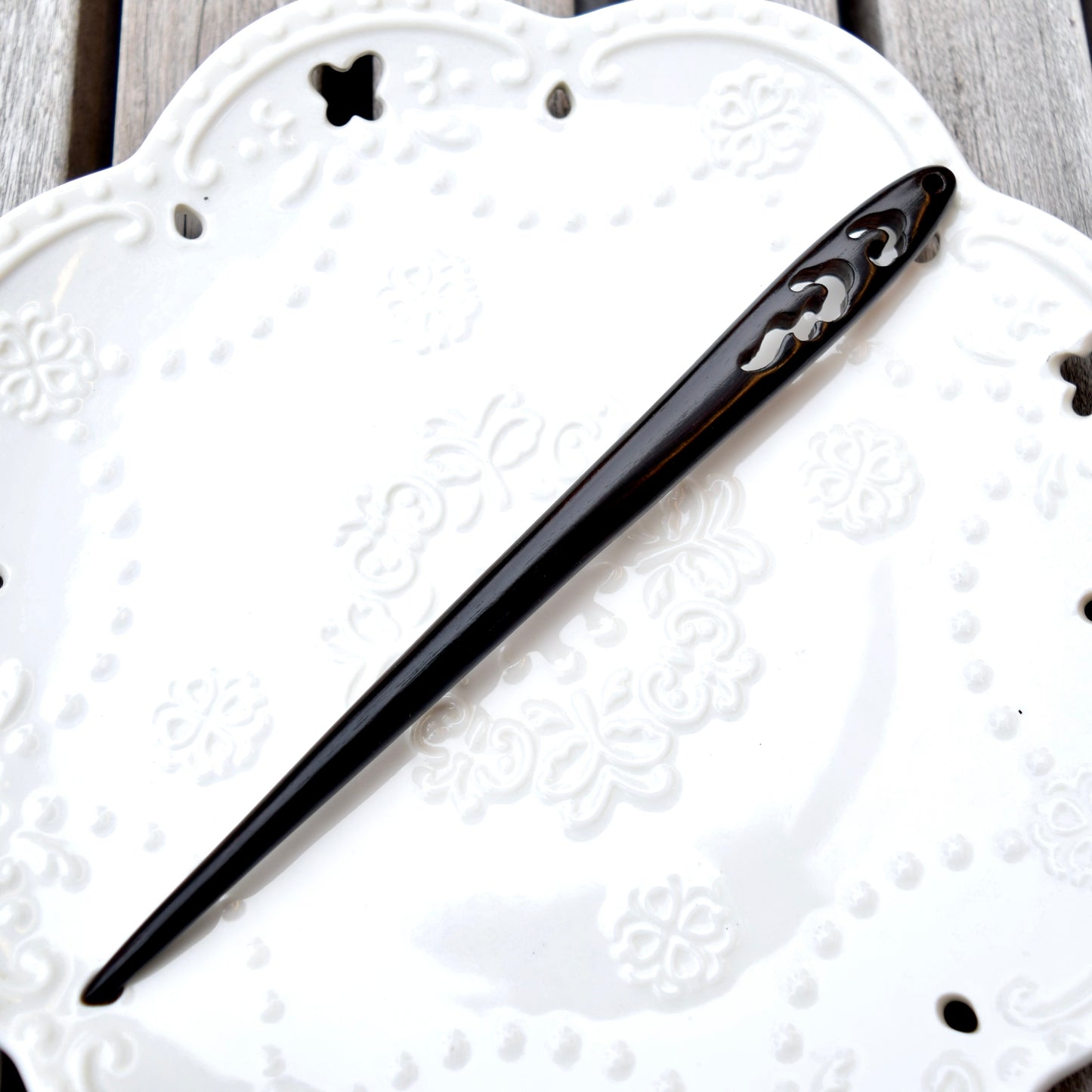 Cloud Carved Black Wood Hair Stick - Chinese Hairpin