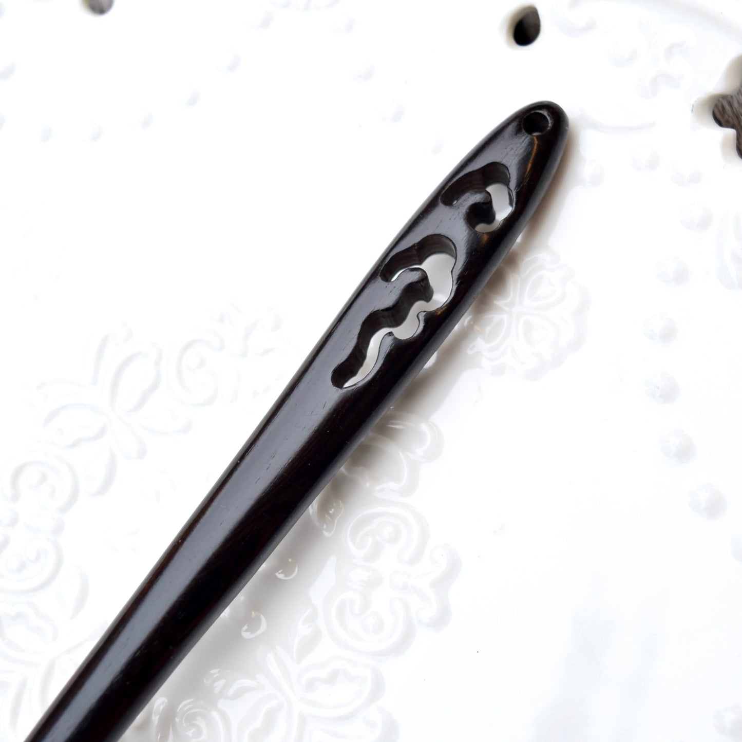 Cloud Carved Black Wood Hair Stick - Chinese Hairpin