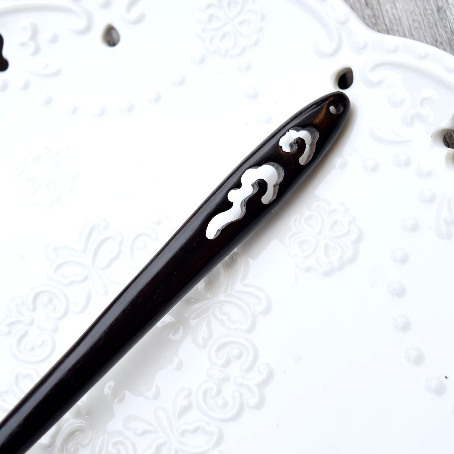 Cloud Carved Black Wood Hair Stick - Chinese Hairpin