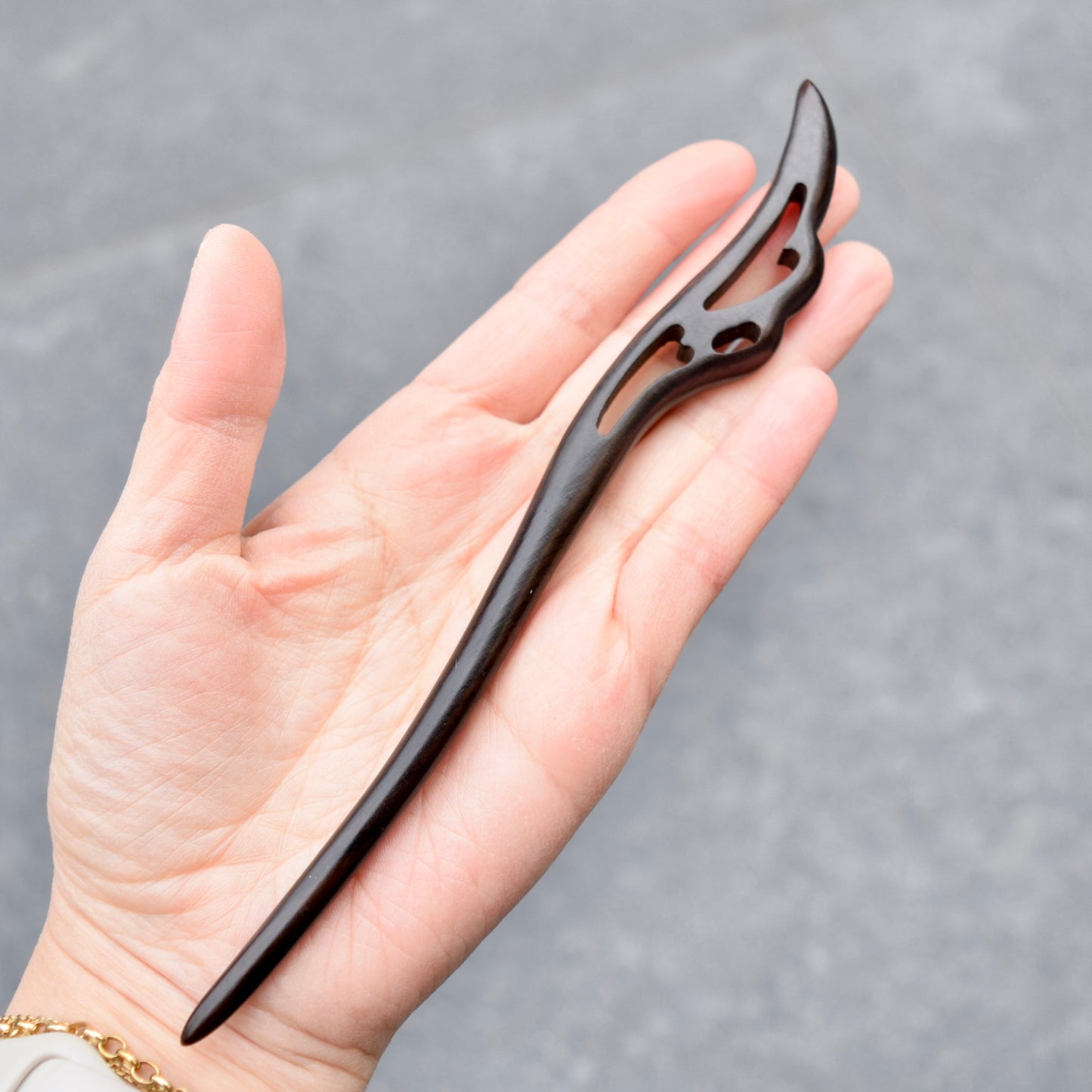 Feather Carved Black Wood Hair Stick - Chinese Hairpin