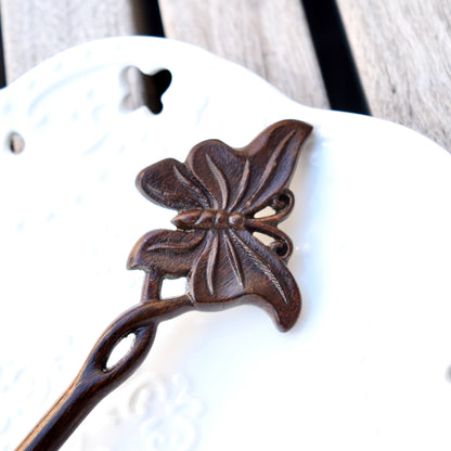 Single Butterfly Double Sided Carved Wood Hair Stick - Chinese Hairpin