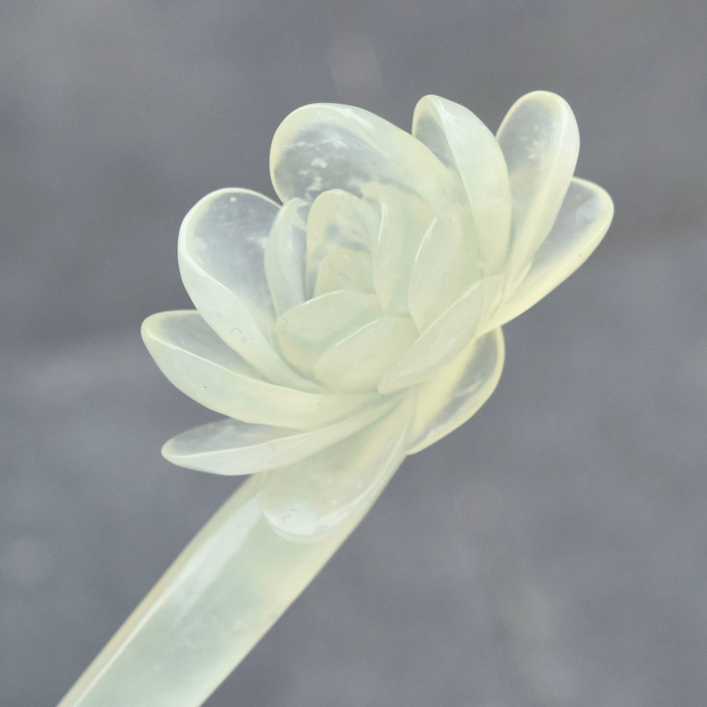 Green Icy Peony Carved Hairpin - Serpentine Jade Hair Stick