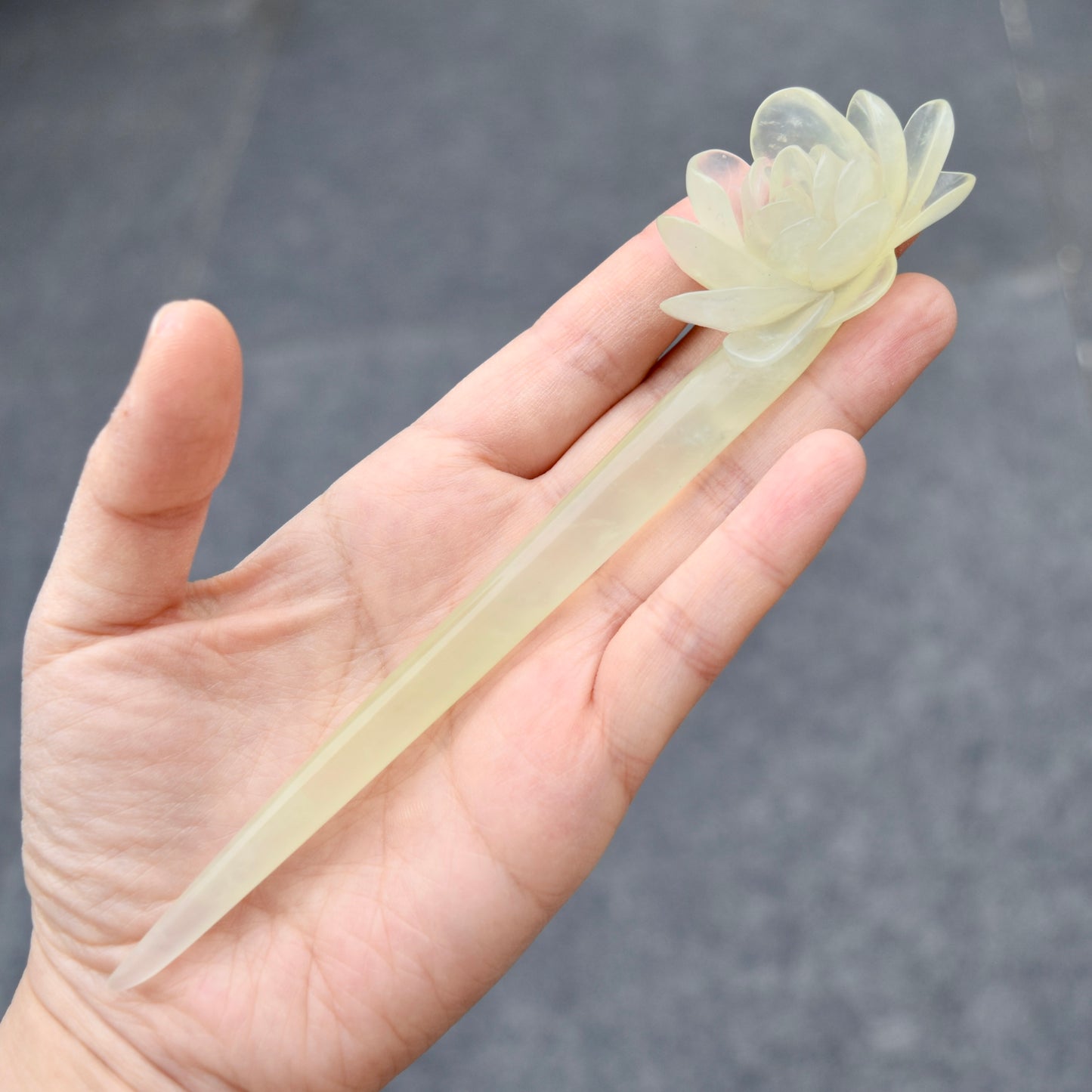 Green Icy Peony Carved Hairpin - Serpentine Jade Hair Stick