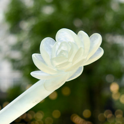 Green Icy Peony Carved Hairpin - Serpentine Jade Hair Stick