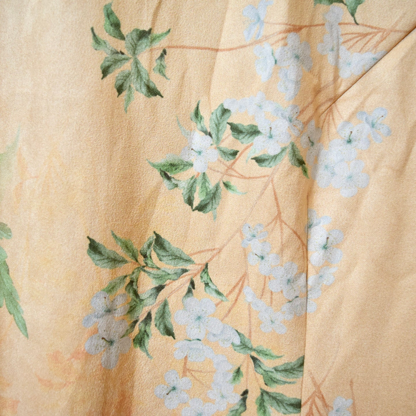 Yellow Flora Butterfly Qipao Midi Dress - Faux Suedue Chinese Cheongsam