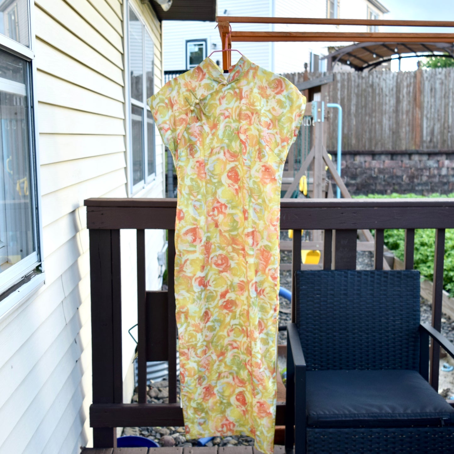 Yellow Rose Printed Qipao Long Dress - Chinese Traditional Cheongsam