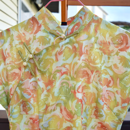 Yellow Rose Printed Qipao Long Dress - Chinese Traditional Cheongsam