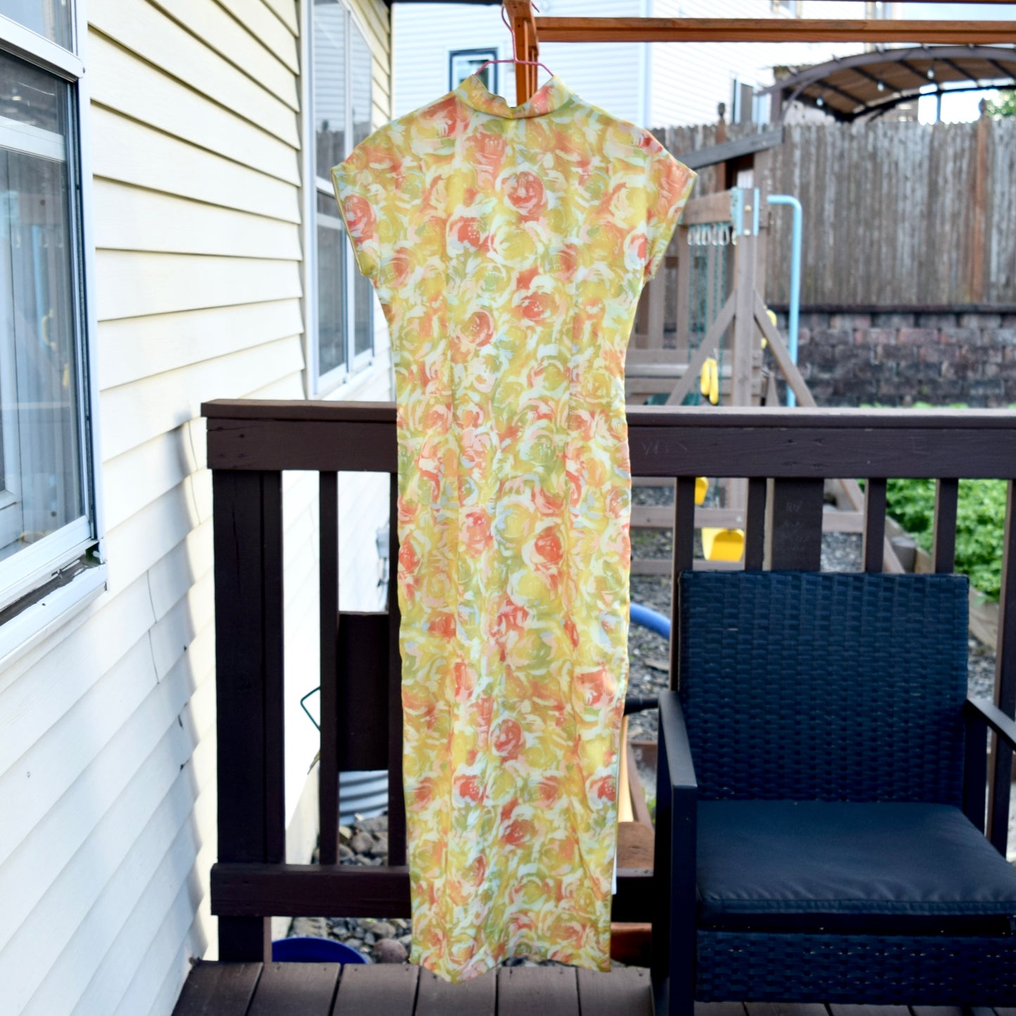 Yellow Rose Printed Qipao Long Dress - Chinese Traditional Cheongsam