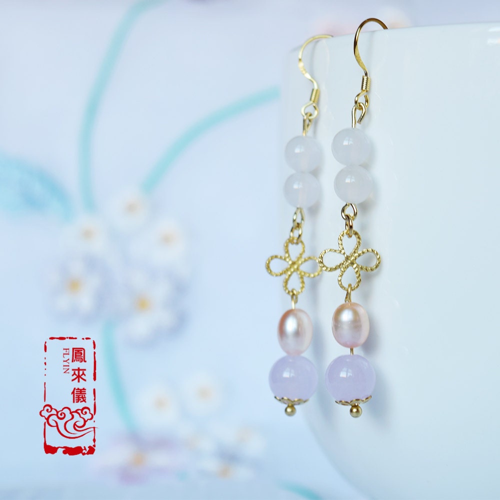Lucky Clover Pearl Earrings - Chinese Purple Quartz Earrings