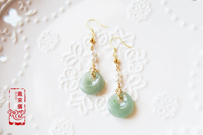 Quartz Jade Peace Buckle Earrings & Necklace- Green Aventurine