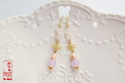 Lucky Clover Pearl Earrings - Chinese Purple Quartz Earrings