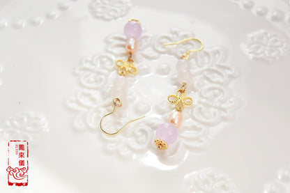 Lucky Clover Pearl Earrings - Chinese Purple Quartz Earrings