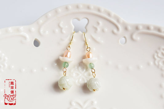 Chinese Lotus Jadeite Earrings - Gold Jadeite Jewelry