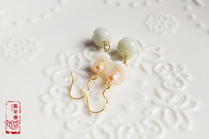 Chinese Lotus Jadeite Earrings - Gold Jadeite Jewelry