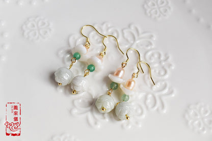Chinese Lotus Jadeite Earrings - Gold Jadeite Jewelry