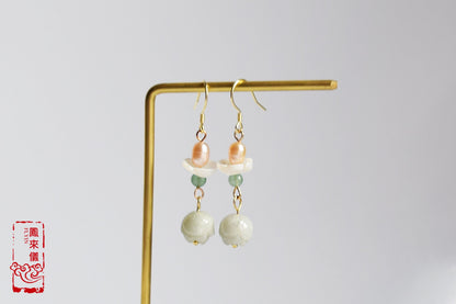 Chinese Lotus Jadeite Earrings - Gold Jadeite Jewelry