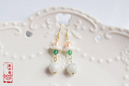 Chinese Lotus Jadeite Earrings - Gold Jadeite Jewelry