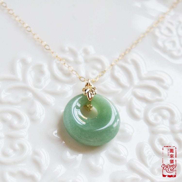Jade Peace Buckle Necklace- Green Aventurine / White Quartz Jade - Stainless Steel Chain