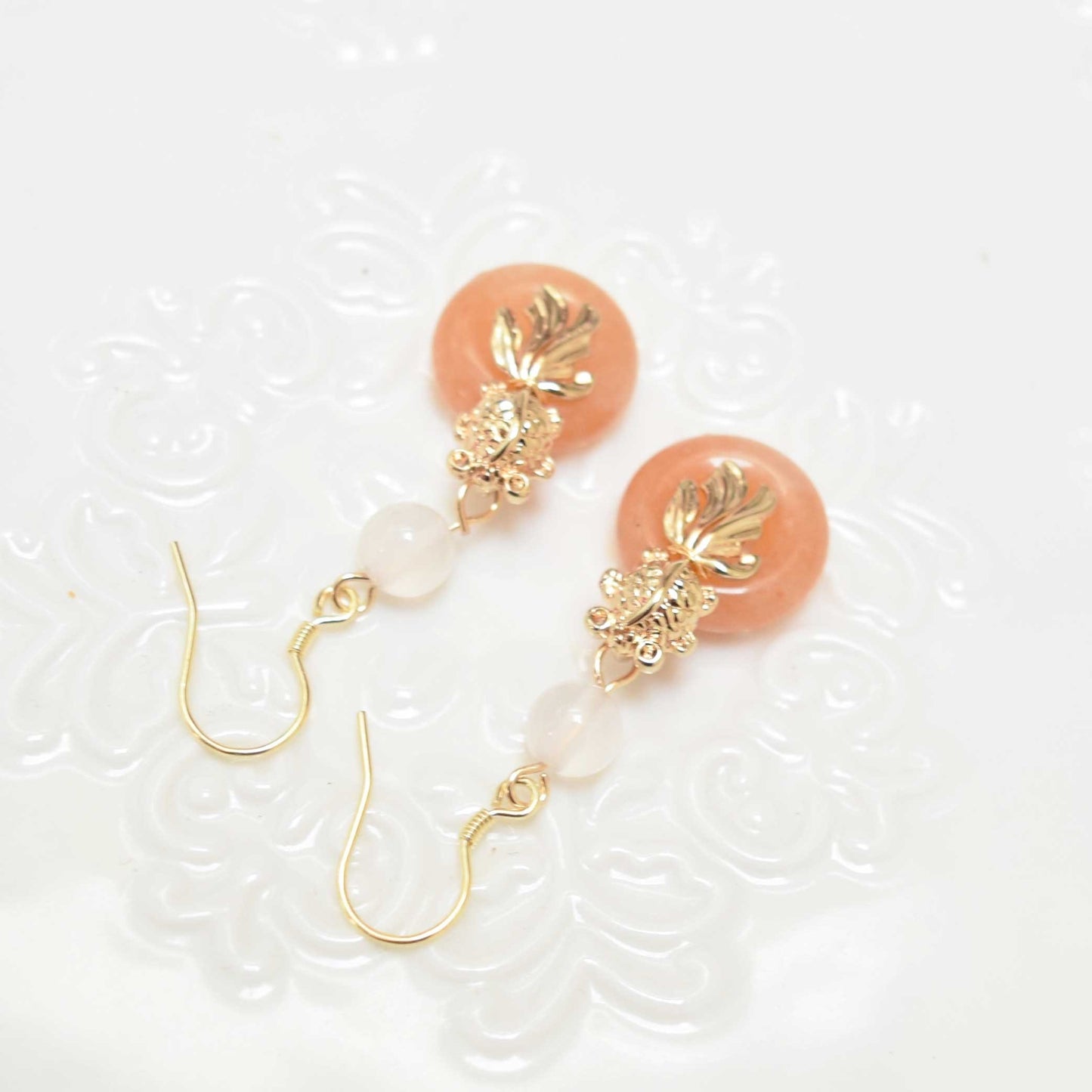 Fish Quartz Jade Circle Earrings - Chinese jade Donut Earrings