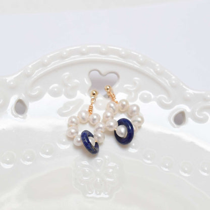 Jade Circle Earrings: Gold Filled, Freshwater Pearl, Green Agate