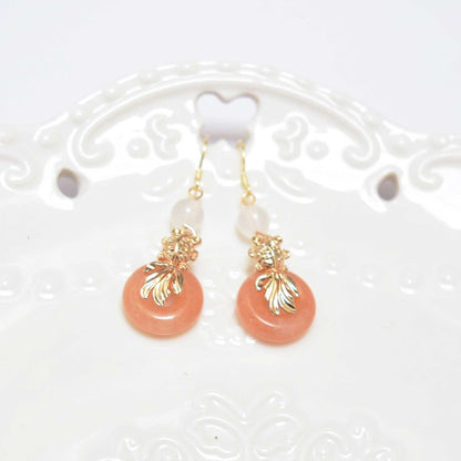 Fish Quartz Jade Circle Earrings - Chinese jade Donut Earrings