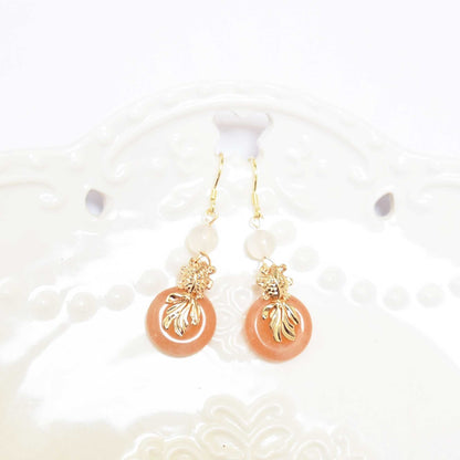 Fish Quartz Jade Circle Earrings - Chinese jade Donut Earrings