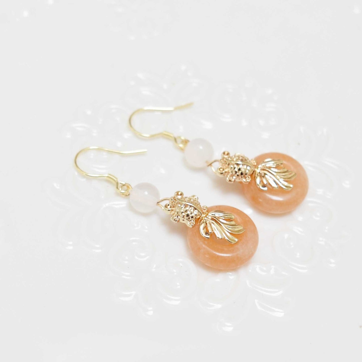 Fish Quartz Jade Circle Earrings - Chinese jade Donut Earrings