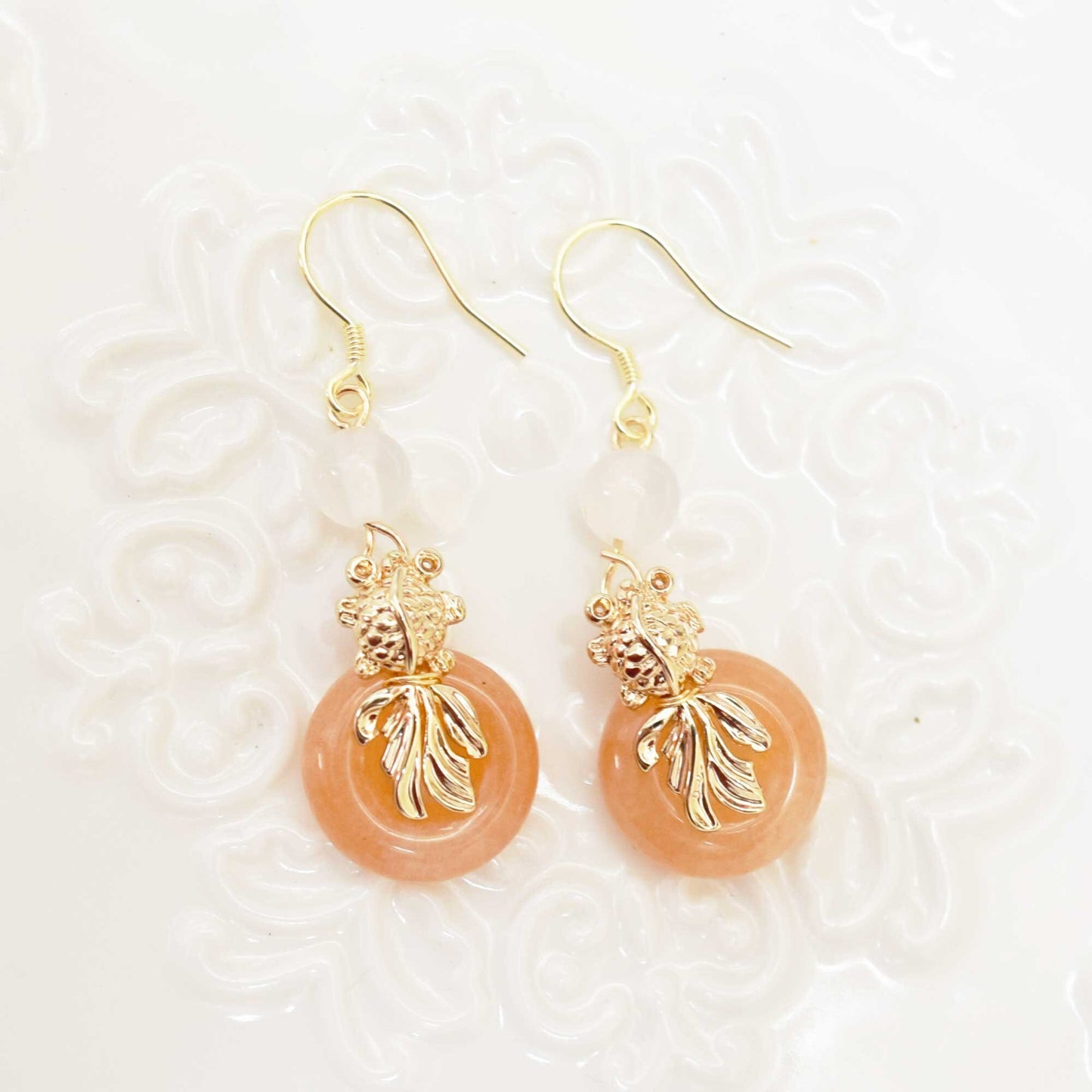 Fish Quartz Jade Circle Earrings - Chinese jade Donut Earrings