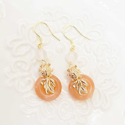 Fish Quartz Jade Circle Earrings - Chinese jade Donut Earrings