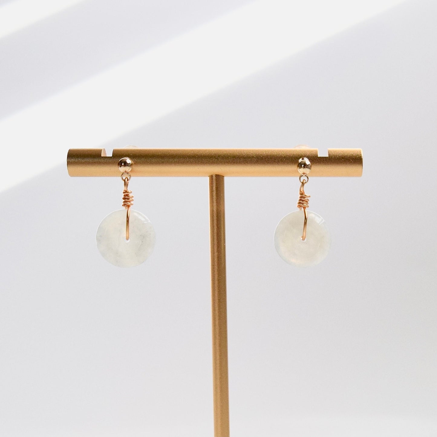 Jadeite Peace Buckle Earrings - Chinese Jadeite Donut Stud Earrings