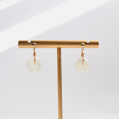 Jadeite Peace Buckle Earrings - Chinese Jadeite Donut Stud Earrings