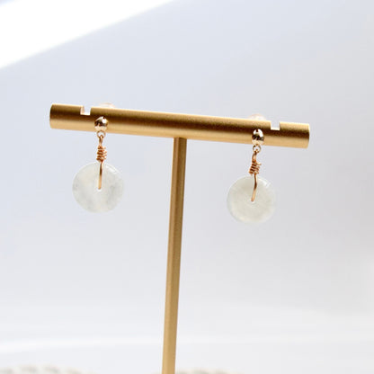 Jadeite Peace Buckle Earrings - Chinese Jadeite Donut Stud Earrings