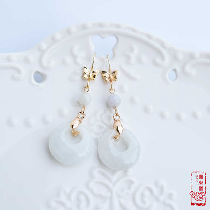 Jadeite Peace Buckle Earrings - White