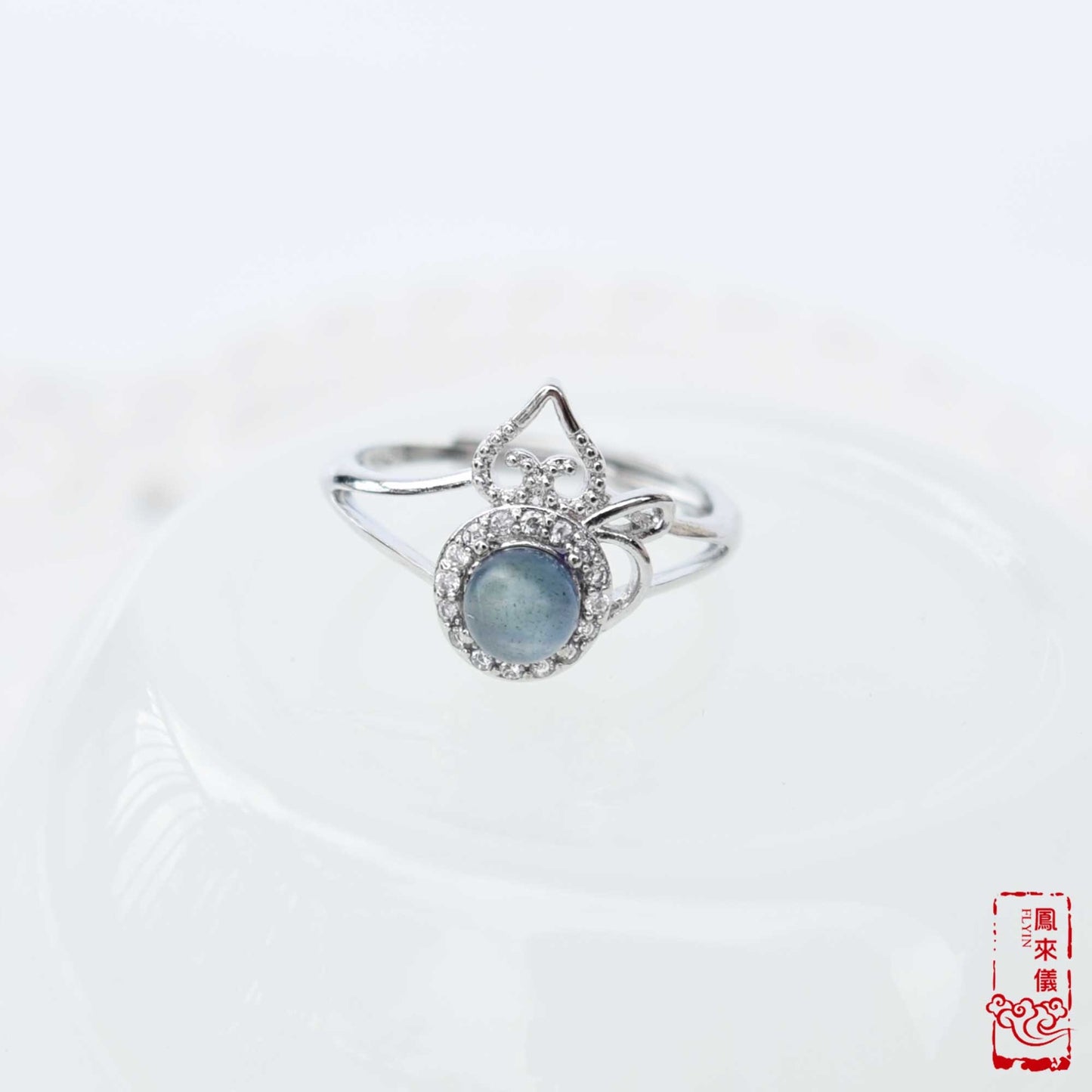 Gourd/Flower semi-precious stone Rings - Plated Silver Rings