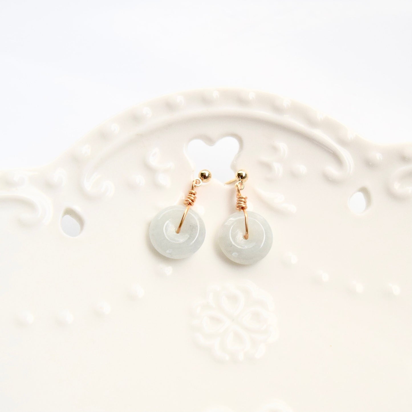 Jadeite Peace Buckle Earrings - Chinese Jadeite Donut Stud Earrings