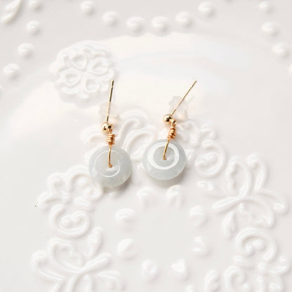 Jadeite Peace Buckle Earrings - Chinese Jadeite Donut Stud Earrings