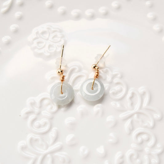 Jadeite Peace Buckle Earrings - Chinese Jadeite Donut Stud Earrings