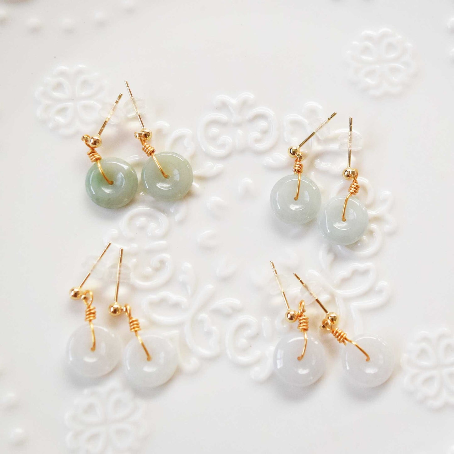 Jadeite Peace Buckle Earrings - Chinese Jadeite Donut Stud Earrings