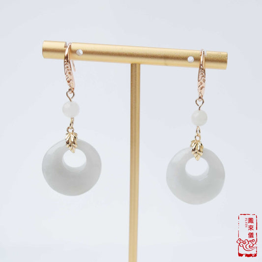 Jadeite Peace Buckle Earrings - White