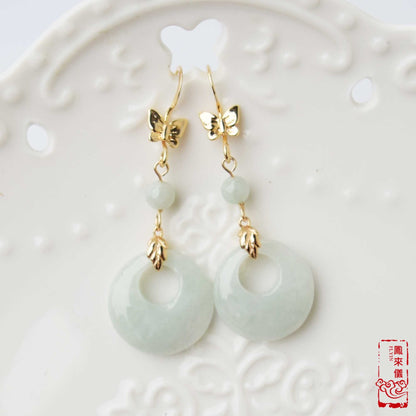Jadeite Peace Buckle Earrings - White