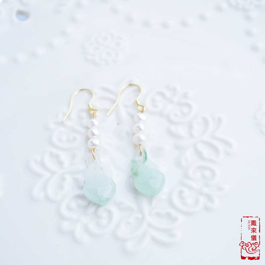 Jade Gourd Dangle Earrings: Freshwater Pearl, Gold-Plated Hooks